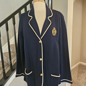 Ralph Lauren Logo Embellished Navy Merino Wool Blazer (Size 2X)